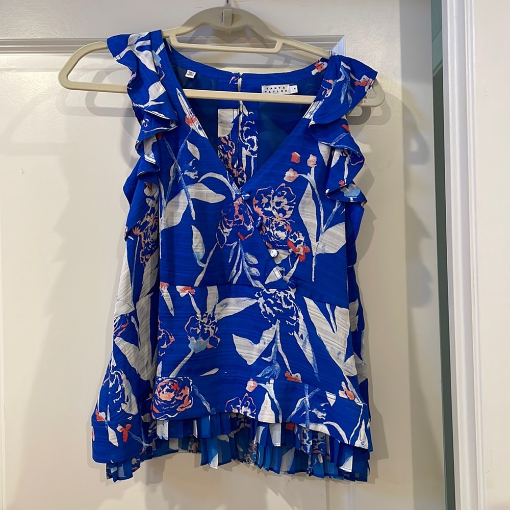 Tanya Taylor blue sleeveless blouse, 4